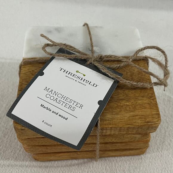 Threshold Quality & Design Set of 4 Manchester Marble & Wood Coasters - Picture 1 of 7